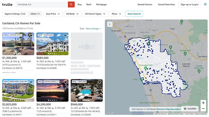 Trulia网站是一个搜索引擎，可以找到可供购买或出租的房屋。