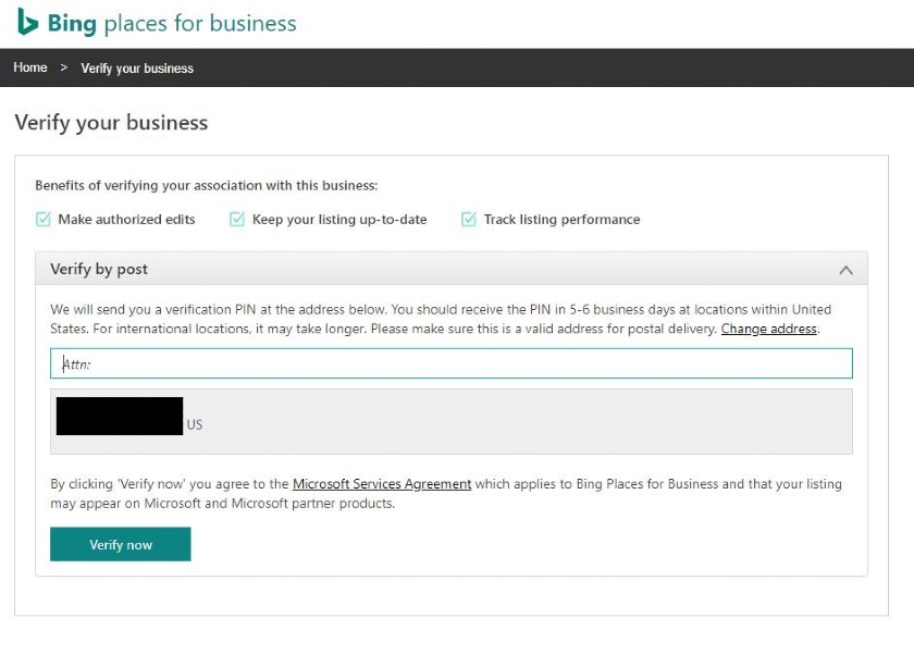 Verify Your Business by post with Bing for Business