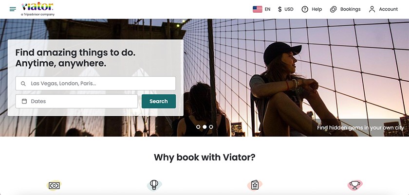 Viator网站为那些为客人提供活动和探险的人提供商业目录。