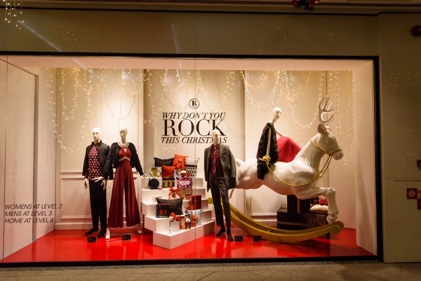 Showing a holiday window display.