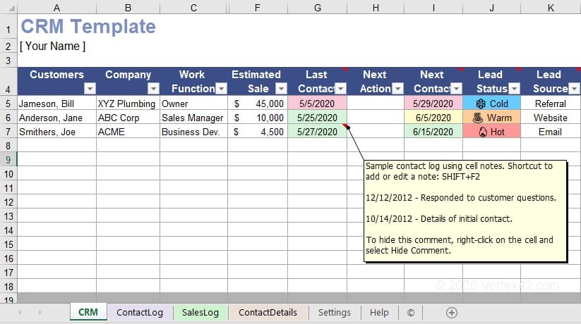 CRM lead tracking Excel in template.