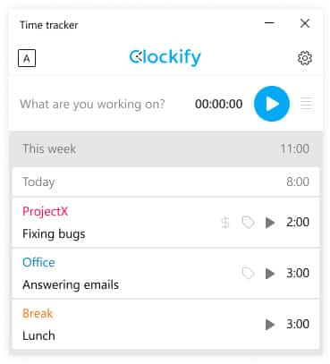 Clockify time tracking app interface