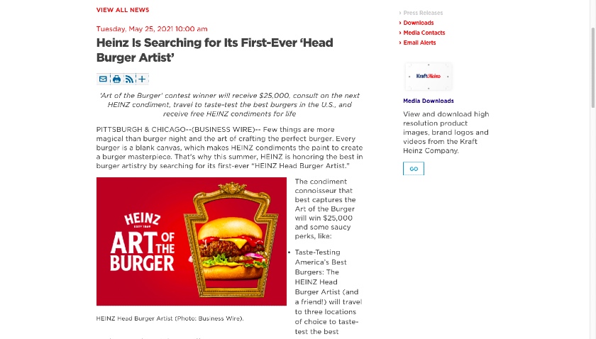 亨氏食品公司Head Burger Artist Event Press Release