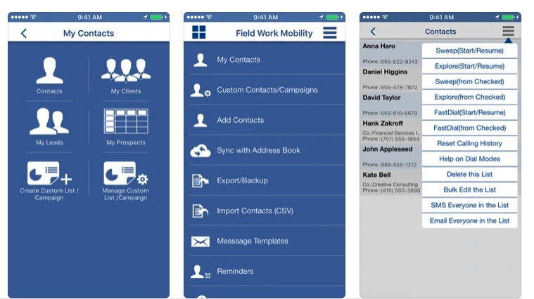 MySalesDialerPro移动应用程序界面
