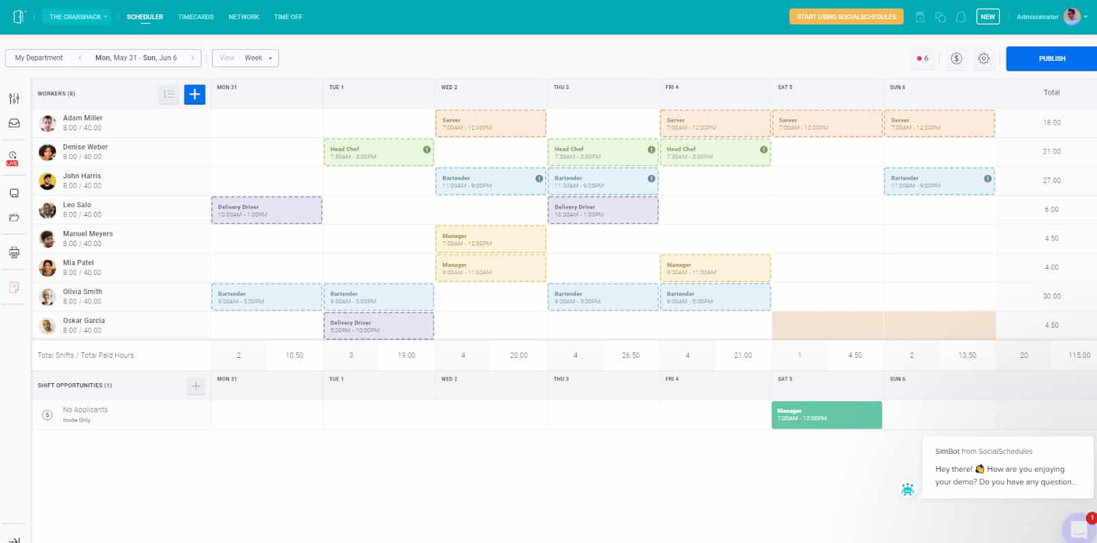 SocialSchedules scheduling dashboard with scheduled task from calendar.