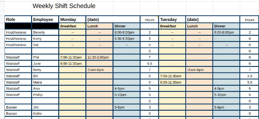 Weekly shift schedule in excel.