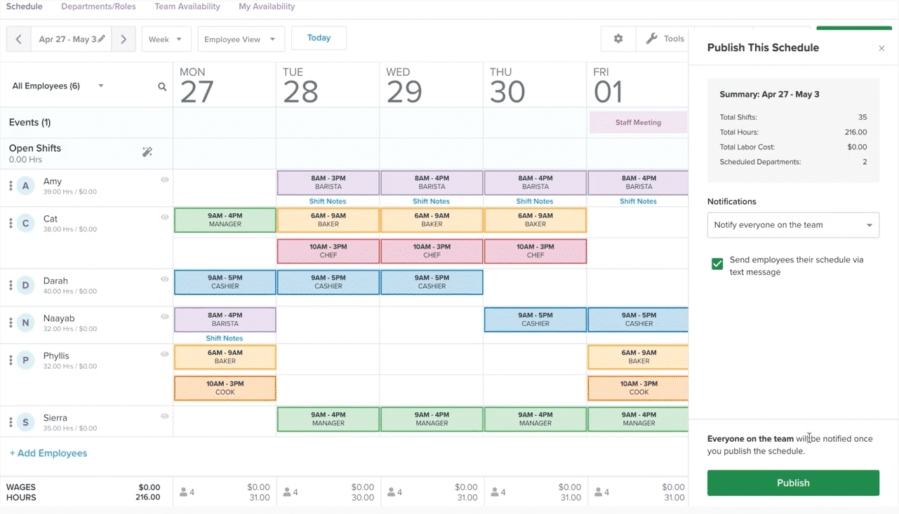 Screenshot of Homebase Scheduling on Desktop
