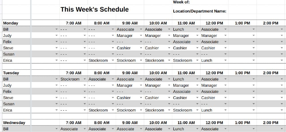 24/7 employee schedule template.