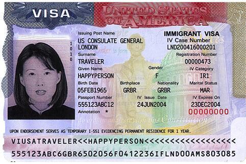 临时移民签证卡。