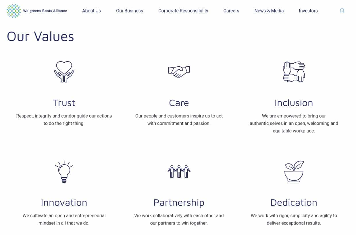 Screenshot of Walgreens Values