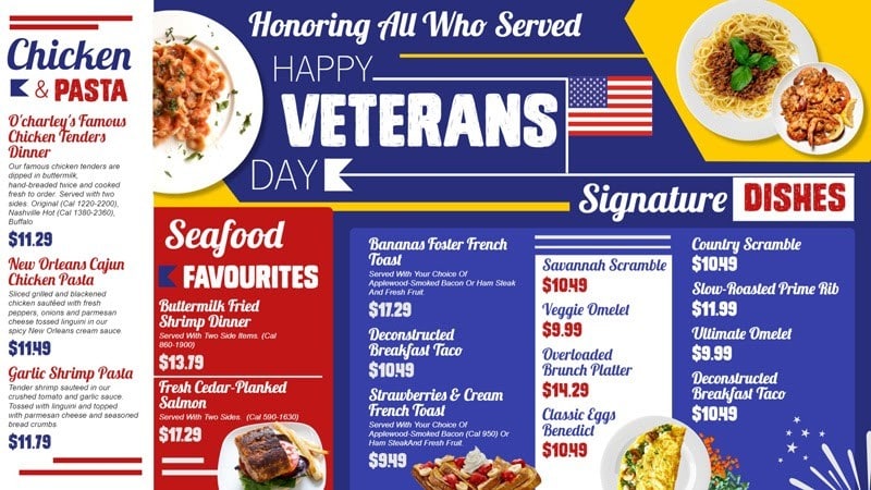 显示退伍军人日菜单风格。