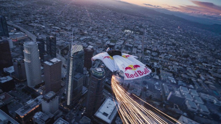 Skydiver with RedBull wingsuits