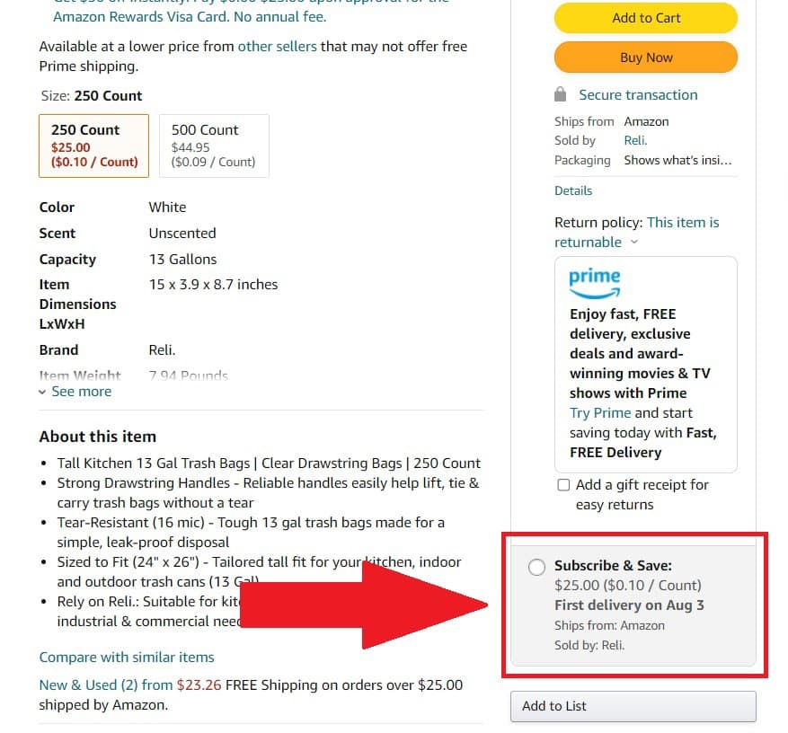 A Subscribe and Save button for Amazon Product.