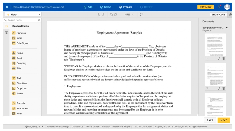 DocuSign Document helps generate contracts and obtain signatures