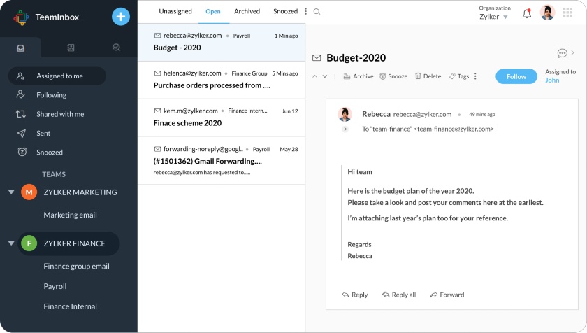Zoho TeamInbox特性