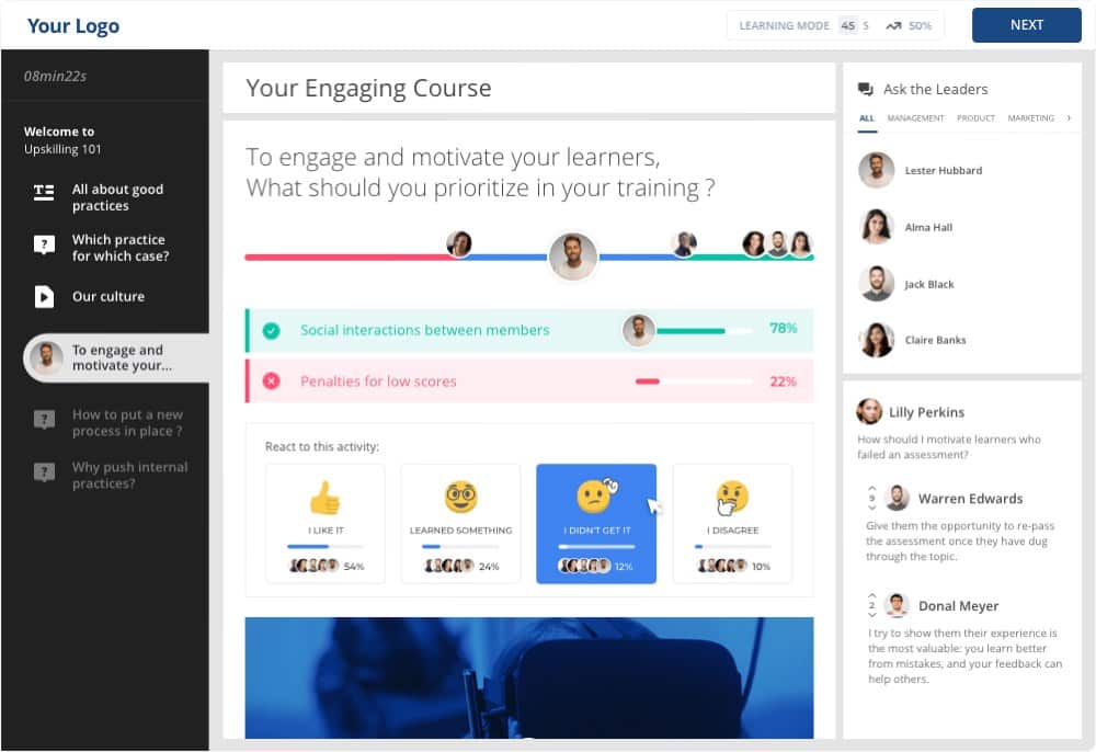 360Learning provides an intuitive dashboard.