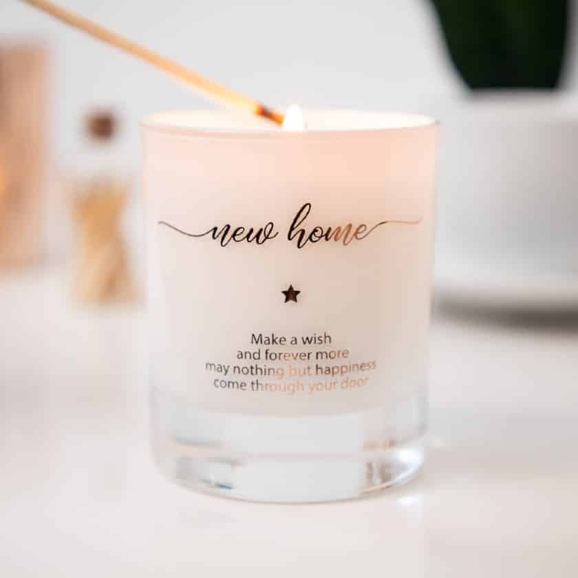 Candle with customized engraving that says 