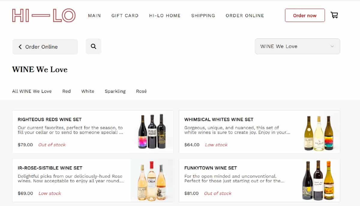 Showing Square Online wine store.