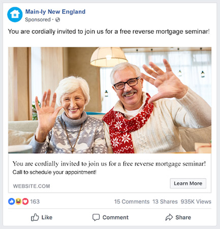 Example Facebook ad from Postcard Mania
