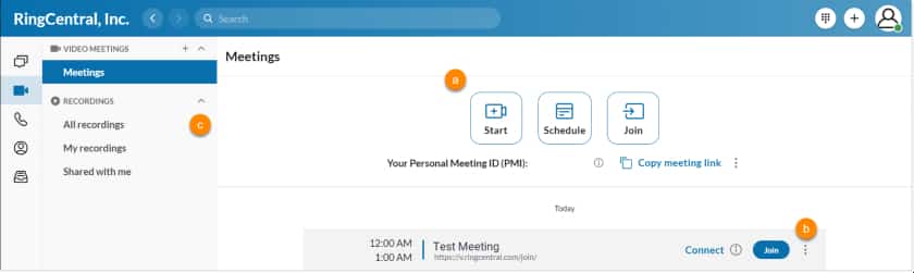 RingCentral Video Meetings Interface