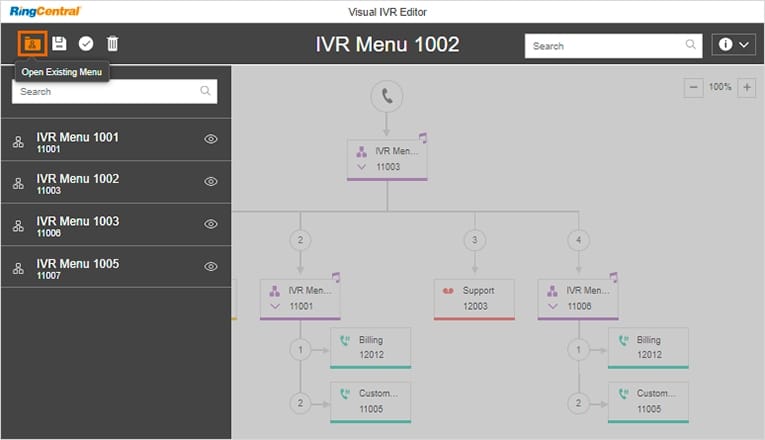 RingCentral visual IVR editor.