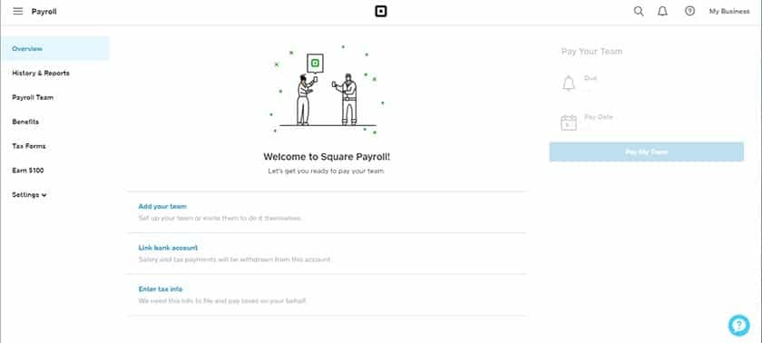 Square Payroll main dashboard