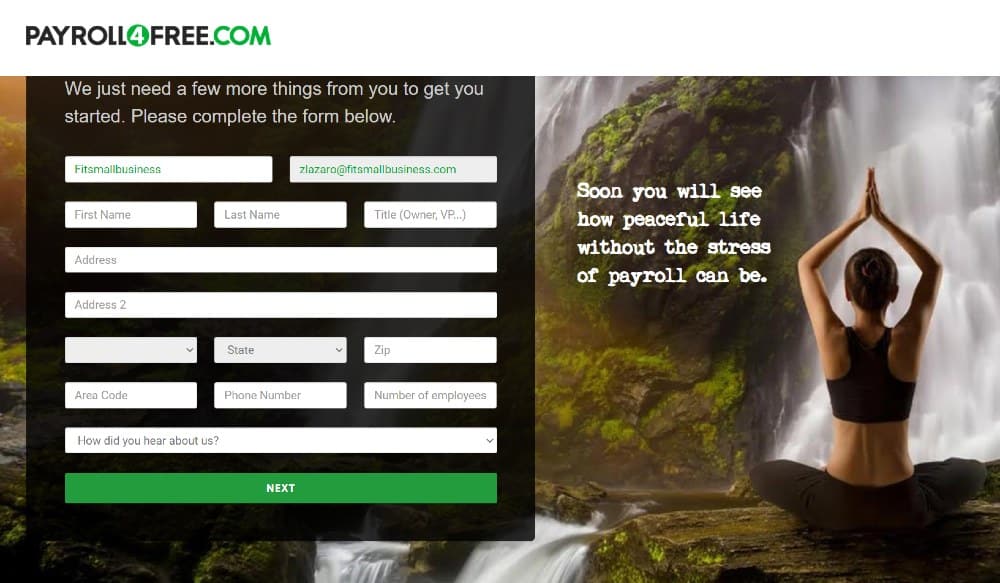 The Payroll4Free signup page.