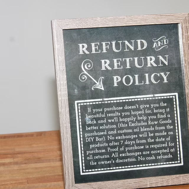 Screenshot of store return policy
