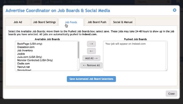 在招聘板和社交媒体页面上的申请人专业广告协调员选择发布哪些招聘板。