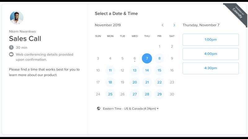 日历安排会议页面的图像，其中包含安排会议时间的日历。