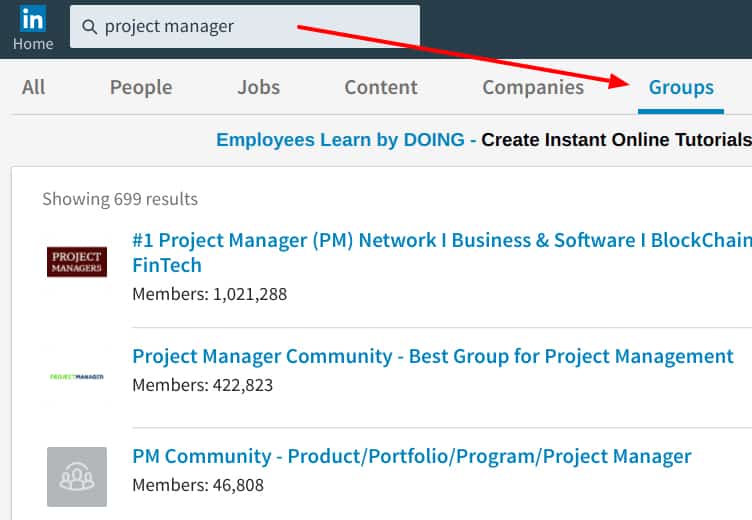 Screenshot of LinkedIn Groups