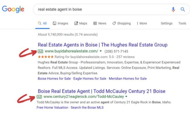 Real estate Google ad