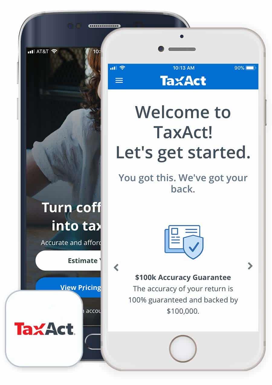 从iOS和Android手机屏幕上的TaxAct入门页面。