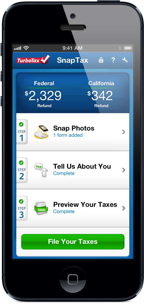 TurboTax移动应用程序可以在Google Play和app Store上使用，所以你可以使用你的智能手机或平板电脑来报税。