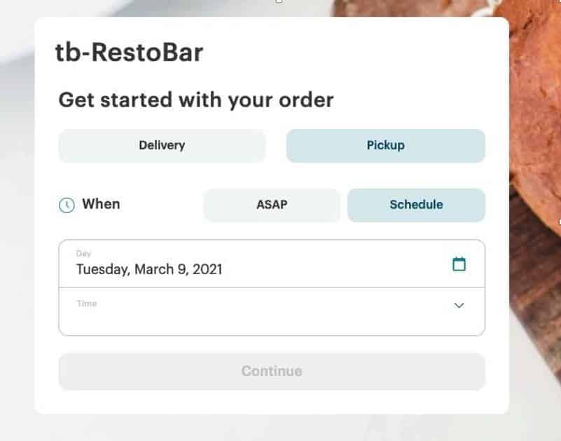 Screenshot of Touchbistro Restobar Pickup Schedule.