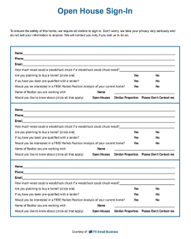 The Detailed Questionnaire Open House Sign-in Sheet version two.