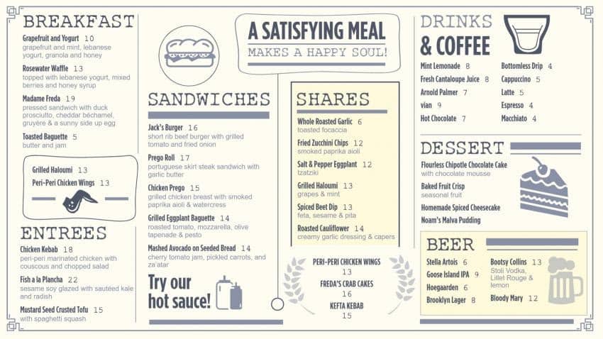 DSMenu的例子模板菜单的餐厅与大菜单。