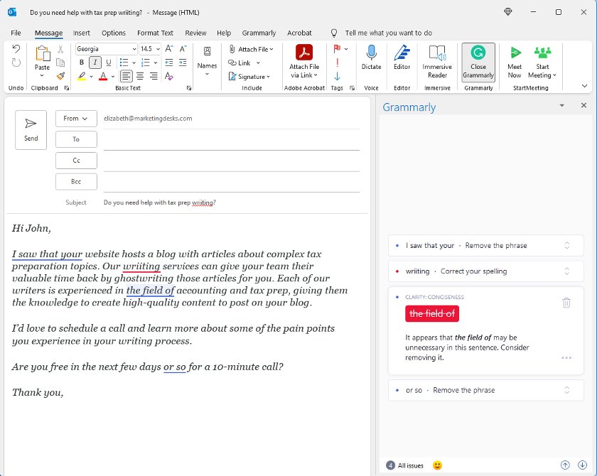 语法邮件工具在Outlook电子邮件工作