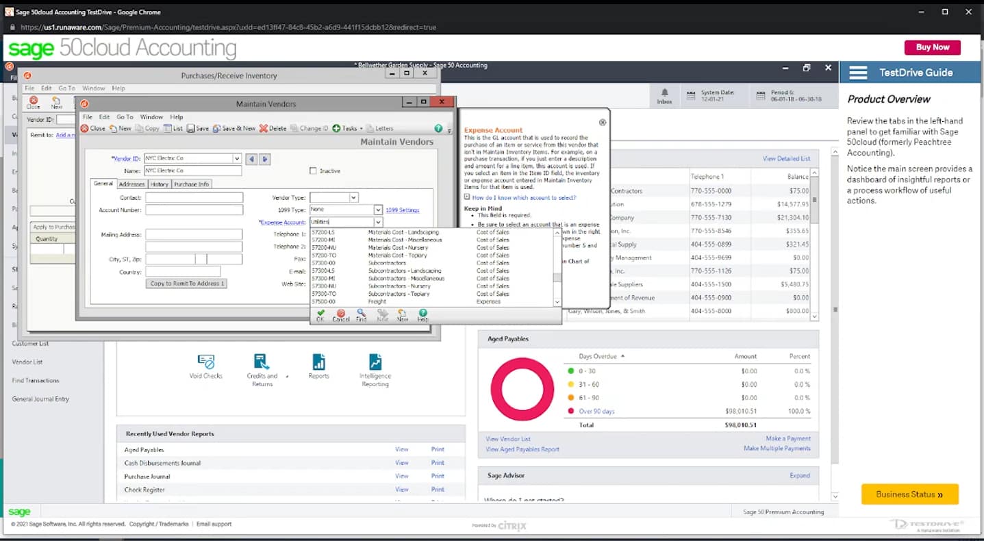 Image of a Sage 50cloud Accounts payable module example.