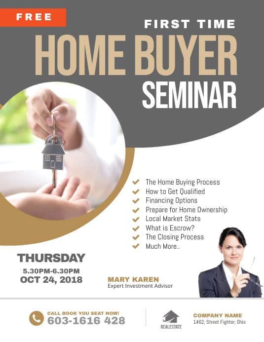 PosterMyWall First-Time Home Buyer Seminar Flyer template