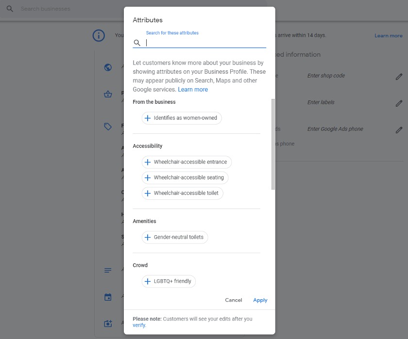 Add attributes to your Google Business profile
