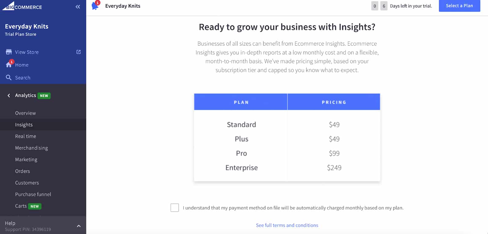 BigCommerce list of Plan to help grow your business.