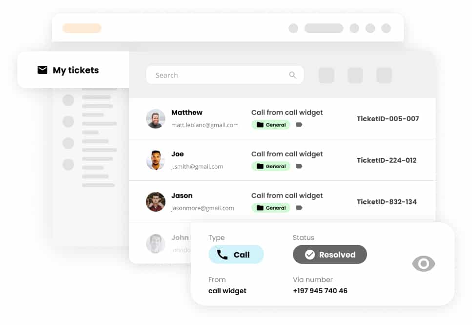 客户的联系方式和票务ID从LiveAgent的票务工具列表。
