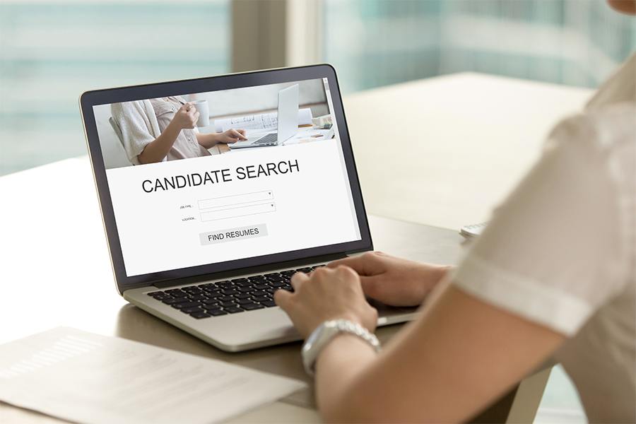Woman searching for candidate.