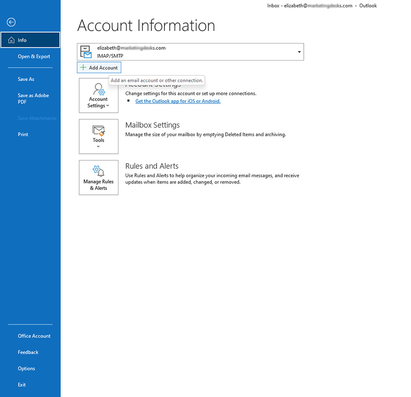 微软啊utlook email account settings.