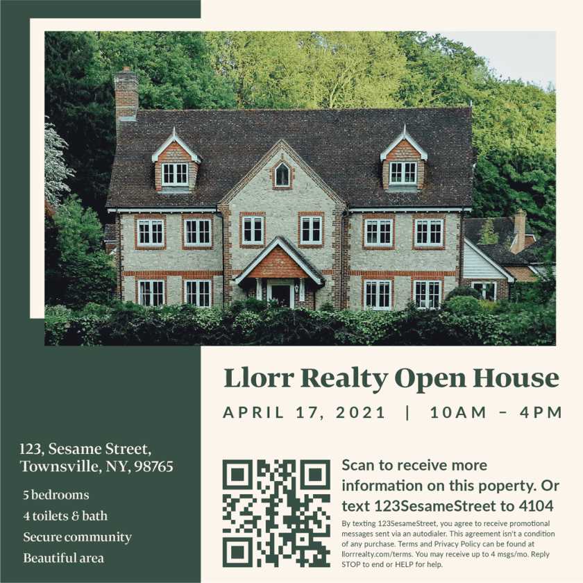 Open house invitation with a QR code.
