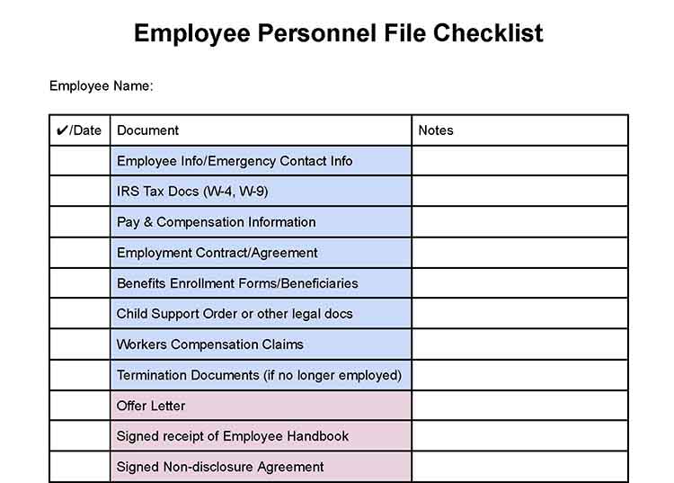 Employee file checklist.