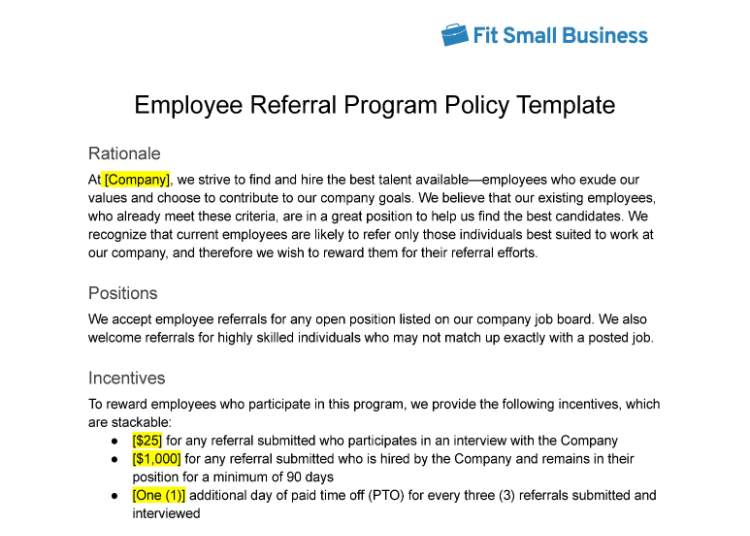 Employee referral program policy template.