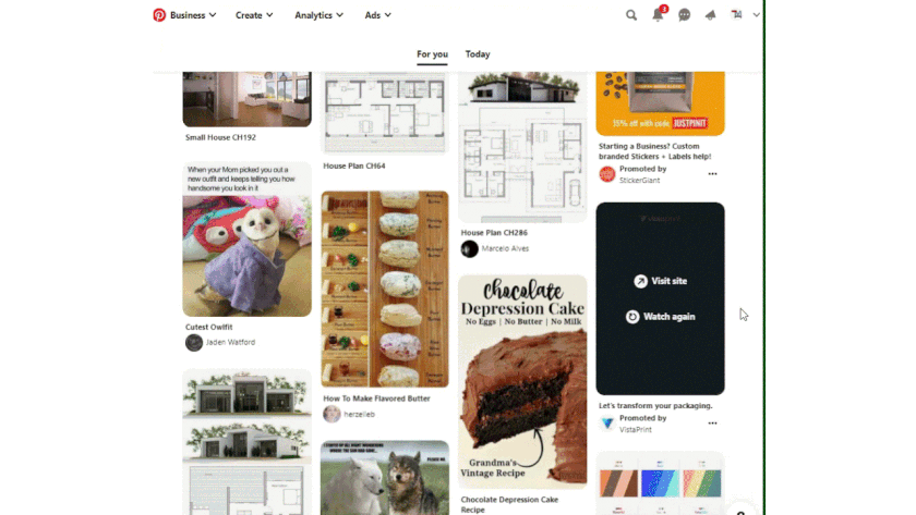 Pinterest ads are subtly displayed in the home feed.