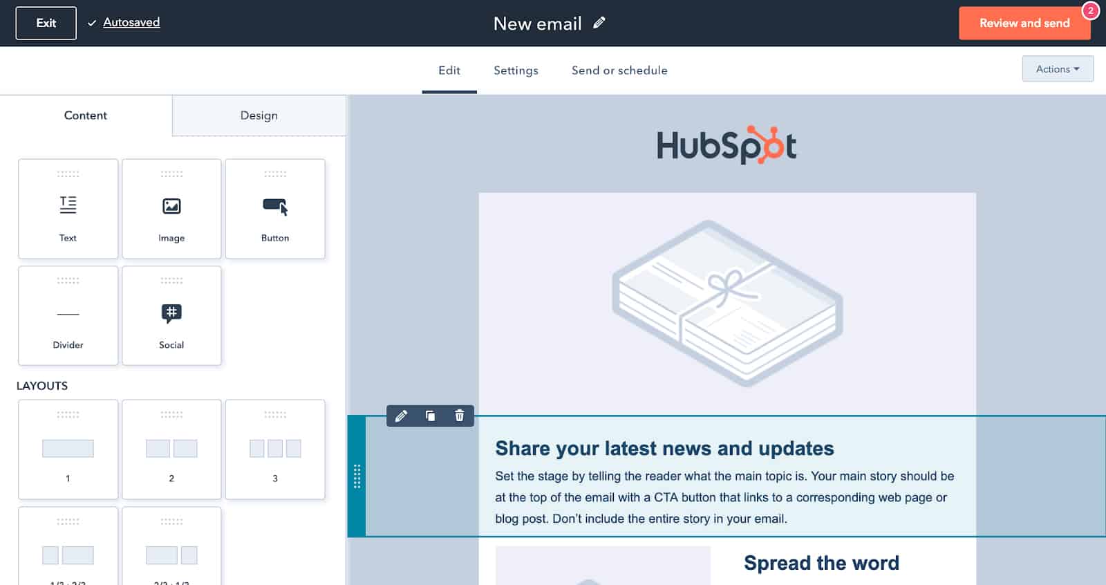 在HubSpot CRM上创建电子邮件活动页面。